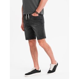 Ombre Men's shorts with elastic waistband and wash effect - black