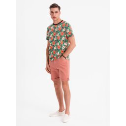 Ombre Men's denim classic shorts with rolled up leg - coral