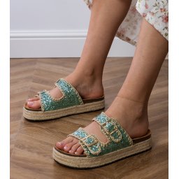 Gemre Green glitter espadrille sandals with buckles Induri