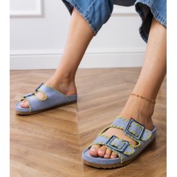 Gemre Blue flip-flops with buckles and embroidery on the straps Kim