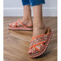marka niezdefiniowana Orange flip-flops with rhinestones on the straps Kelara