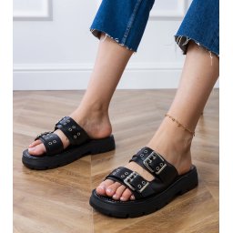 D/CEO Black flat sandals with buckles on straps Liluna