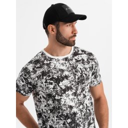 Ombre Men's patterned cotton short sleeve T-shirt - white and black