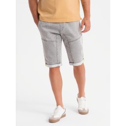 Ombre Men's denim short shorts with decorative stitching - light grey