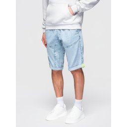 Ombre Men's short denim shorts with decorative stitching - light blue