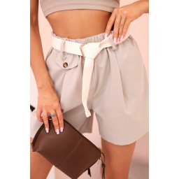 Kesi Włoski Women's high-waisted shorts with a belt dark beige