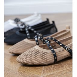 Gemre Brown mesh ballerinas with decorative buckle Zerid