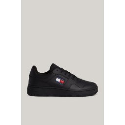 Tommy Hilfiger Men's Brand Logo Leather Top Rubber Outsole Black Sneakers Suitable for Casual Use