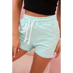 Kesi Women's cotton shorts with elastic and tie at the waist mint