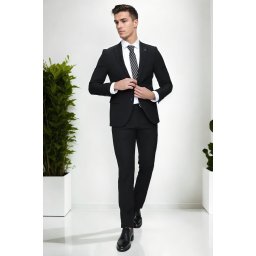 76373 Dewberry Mens Black 6 Drop Suit Set - Blazer-Trousers-BLACK