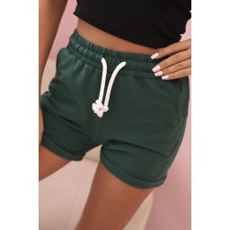 Kesi Women's cotton shorts with elastic and tie at the waist dark green