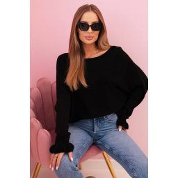 Kesi Włoski Women's mohair sweater with gathered sleeves and a back cutout black