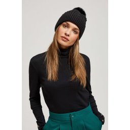 Marisse Black Beaded Pompom Hat