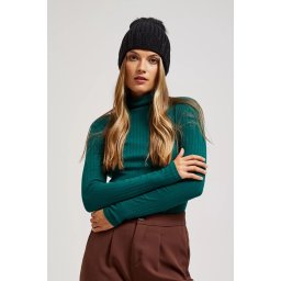 Marisse Black Rhinestone Pompom Hat