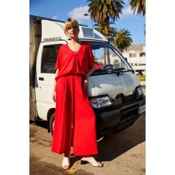 Marisse Red Viscose Wide-Leg Trousers