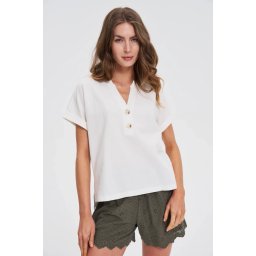 Marisse White Blouse With Buttons On The Neckline