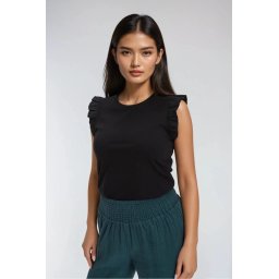Marisse Black Blouse With Ruffles On The Shoulders