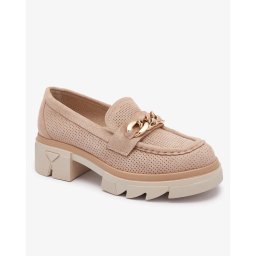 Resti Eco-suede moccasins with gold decoration in light brown Zaffix- Footwear