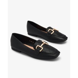 Resti Black women's quilted moccasins with gold embellishment Wetifa