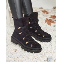 Resti Black women's insulated trapper boots with sheepskin Lery Walk