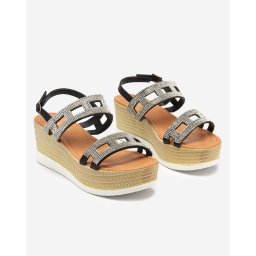 Resti Black women's sandals with zircons on a wedge Masewi - Footwear