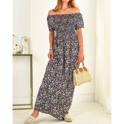 Resti Women's maxi dress a'la hiszpanka in floral pattern in black- Clothing