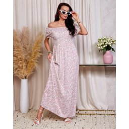 Resti White and pink floral women's maxi dress a'la hiszpanka- Clothing