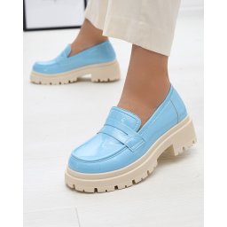 Resti Blue lacquered moccasins for women Noppel