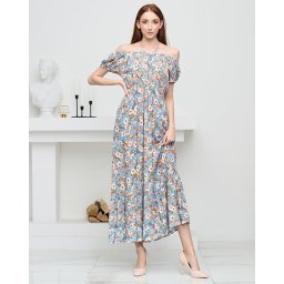 Resti Long orange summer dress for women with blue flowers - Clothing