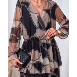 Resti Black and light brown mesh midi dress with print