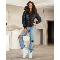 Resti Black women's quilted jacket with hood