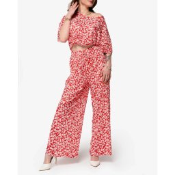Resti Red women's pleated set with black flowers - Clothing