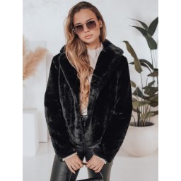 Дамско късо черно кожено палто GLAMFLUFFY