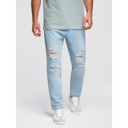 Ombre Men's CARROT FIT denim pants with rubbing - light blue
