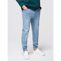 Ombre Men's denim JOGGERS pants with classic bandage - light blue