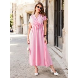 Resti Women's midi dress with a wrap neckline, short sleeves, and a belt