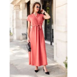 Resti Women's midi dress with a wrap neckline, short sleeves, and a belt