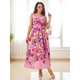 Resti Women's midi dress with straps, featuring a belt in various floral patterns