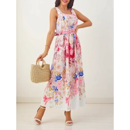 Resti Women's viscose midi dress with straps, with a belt in various flowers