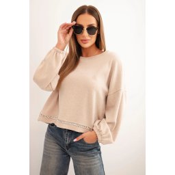 Kesi Włoski Women's sweatshirt with decorative finish at the bottom beige