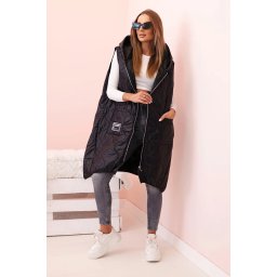 Kesi Włoski Women's quilted Plus Size vest with a hood zippered black