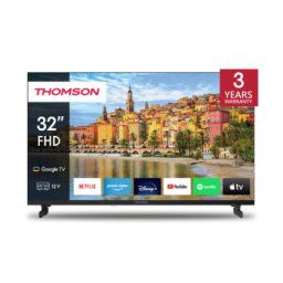 Телевизор Thomson Smart FHD TV 32"; Google TV; 1920 x 1080 (FHD), DLED, 60 Hz, DVB-T/T2/C/S/S2, Wi-Fi, Bluetooth, LAN, HDMI 3 (1.4), USB 2 (2.0), 12 Volt adapter included, Side Feet, Black
