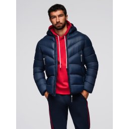 Ombre Modern men's quilted jacket of combined materials - navy blue