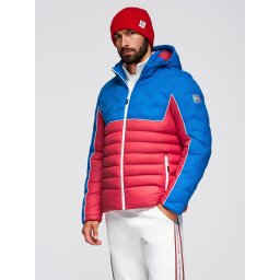 Ombre Men's quilted jacket with detachable hood - blue and red