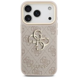Гръб Guess PU Leather 4G Metal Logo Gold Frame MagSafe Case за iPhone 17 Pro - Розов