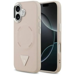 Гръб Guess PU Leather Triangle Logo MagSafe Case за iPhone 17 - Розов