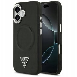 Гръб Guess PU Leather Triangle Logo MagSafe Case за iPhone 17 - Черен
