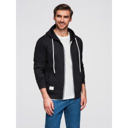 Ombre Men's BASIC unbuttoned hooded sweatshirt - black