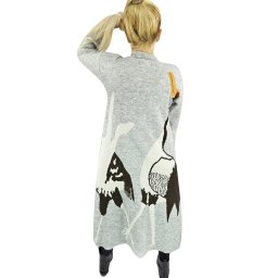 Long cardigan sweater bird print cashmere GRACE