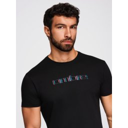Ombre Men's t-shirt with embroidery on chest - black